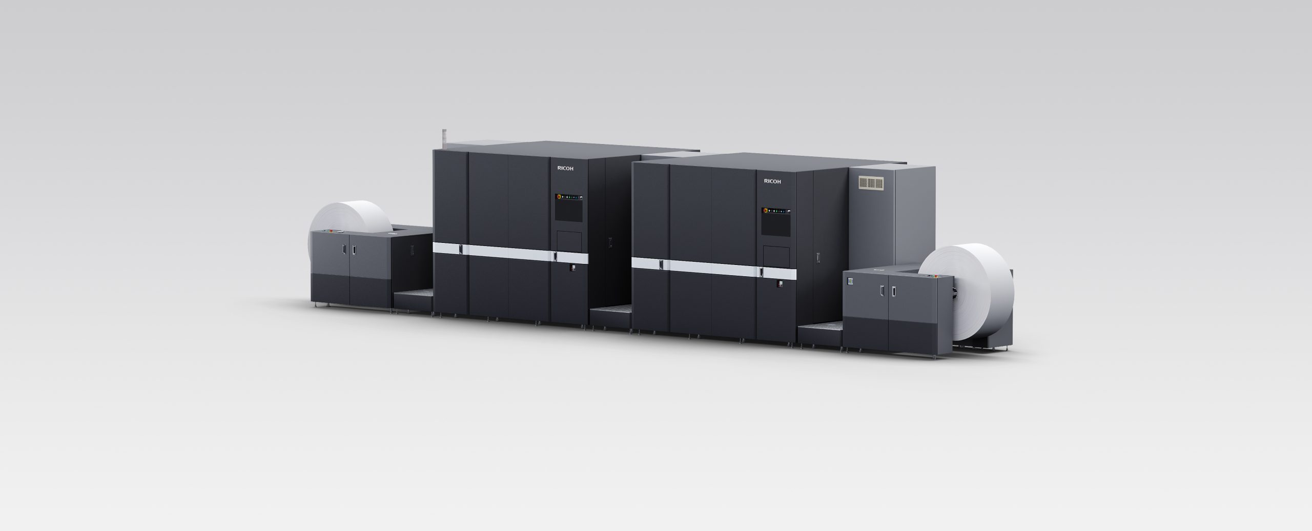 The RICOH Pro VC80000 rewrites inkjet economics with a number of groundbreaking technologies, black printer on grey background